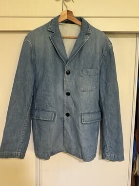 Vintage Kenzo Homme Denim Work Jacket Blazer Partial Lining Blue Cotton Sz XL